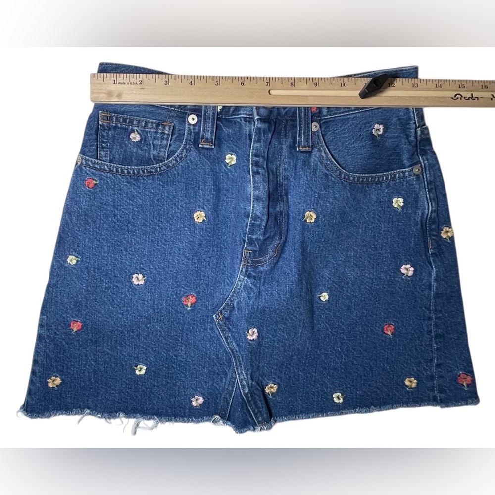 Madewell Confetti Floral Rigid Denim A-Line Mini Skirt Embroidered Cotton Sz 25 - Picture 5 of 8